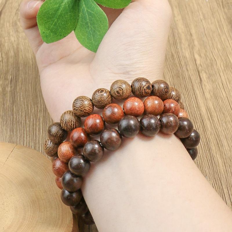 TopHanqi 3pcs Vintage Style Multi-color Wooden Beaded Elastic Stretch Bracelet Set for Men and Women