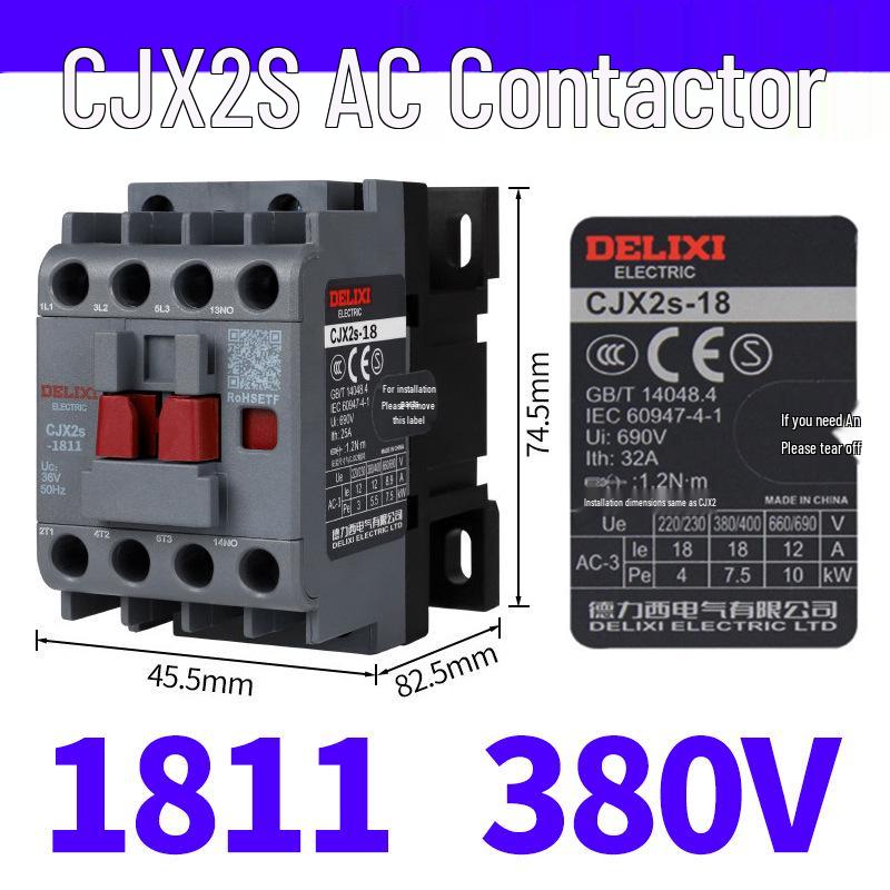 DELIXI CJX2S AC Contactor 1810 1801 1811 - Voltages: 220V, 380V, 110V, 36V, 24V.