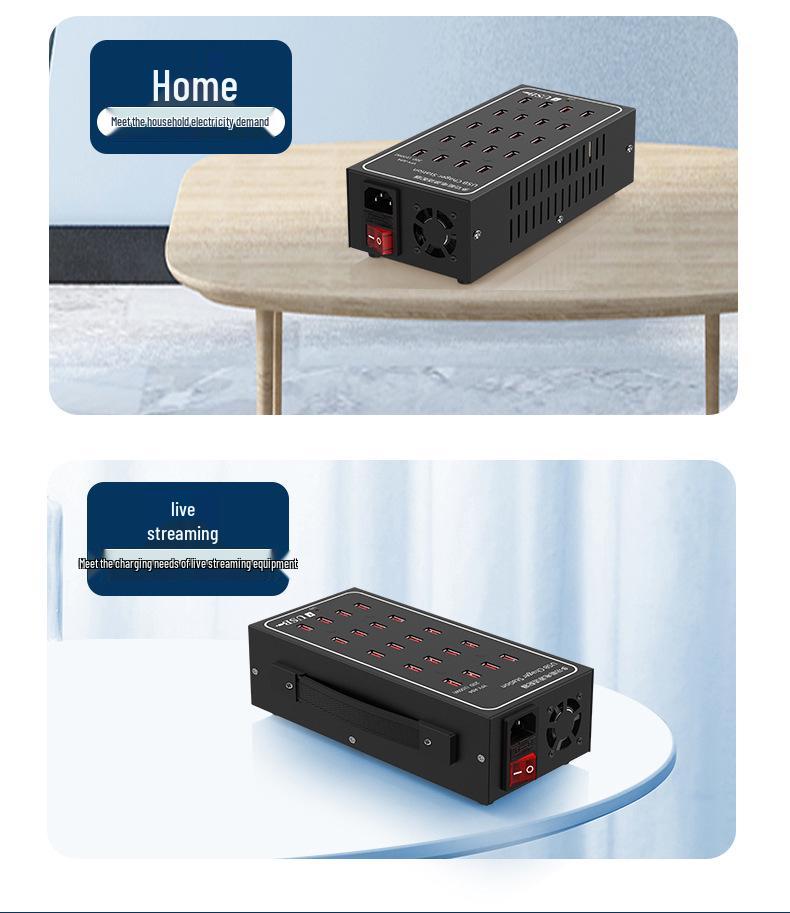 Premium Aluminum Alloy Multi-Port Charger – 10 To 60 Ports, 300W Power Supply.