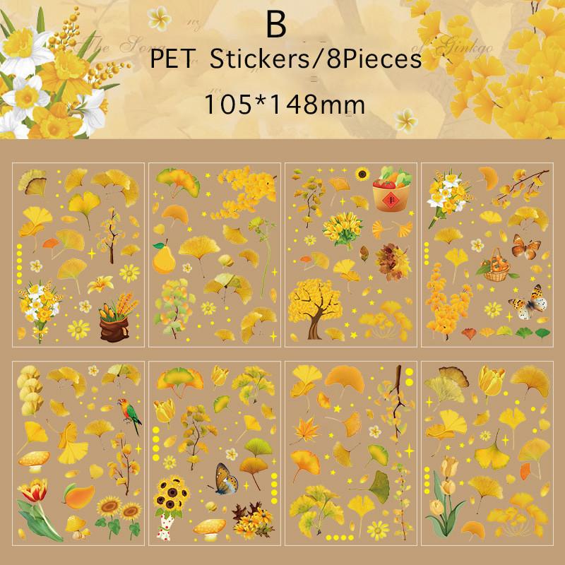 8pcs/pack Plants Flowers Leaf PET Stickers Decor Scrapbooking Collage Junk Journal Planner Decor Sticker Stationery