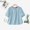 ZANZEA Women Summer Grid Print Casual Round Neck Short Sleeve Blouse