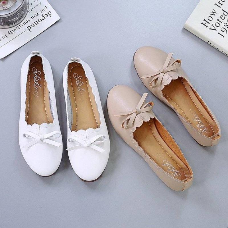 Fashion Shoes For Women Luxury Leather Casual Round Toe Moccasins With Bow Woman Flats Novelties And Low Price Elegant Fashionable A