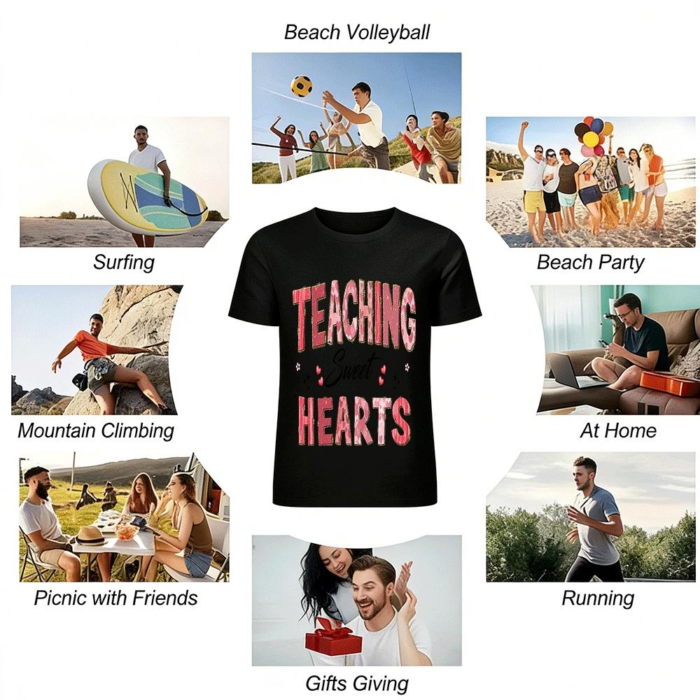 Valentine's Day Teaching Sweet Hearts Print Casual Top Pure Cotton T-shirt