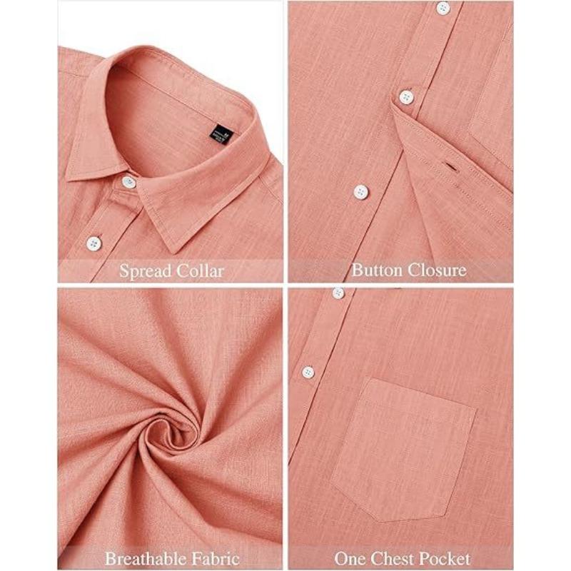 Camicia Casual da Uomo a Maniche Lunghe, Monocolore, Bottoni, Puro Cotone