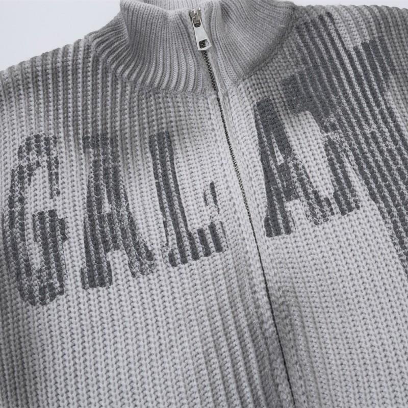 Mens Oversized Stand Collar Knit Cardigan With Distressed Tie-Dye Effect Streetwear Winter Sweater