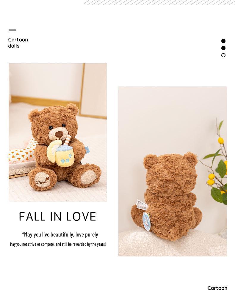 Milk Tea Bear Plush Toy: Teddy Bear Doll, Soothing Bedtime Companion, Customizable Birthday Gift.