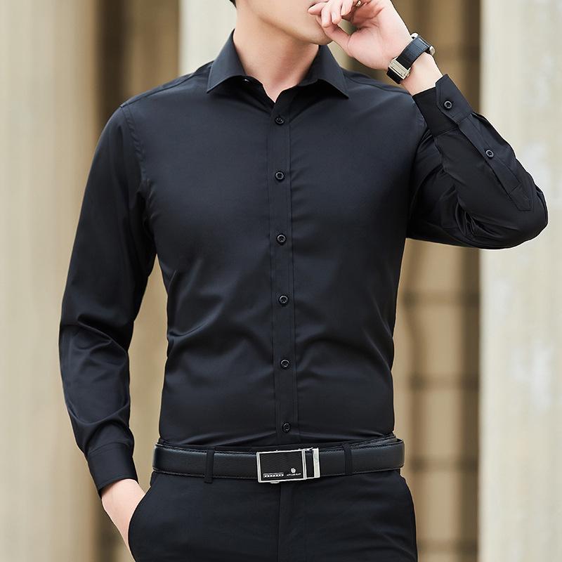 Men's 2025 Slim Fit Formal Long-Sleeved Shirt - Trendy Casual Solid Color Professional Attire