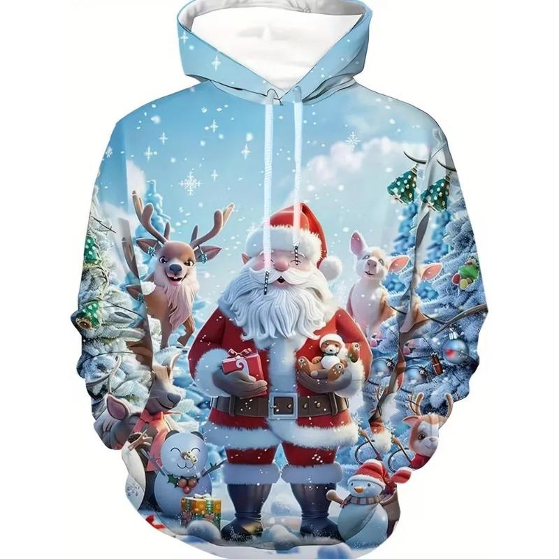 Autumn and Winter Men's 3D Christmas Animal Printed Hooded Hoodies & Sweatshirts (men’s)