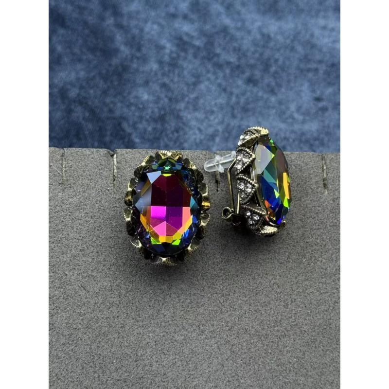 Vintage Rhinestone Crystal Glass Earrings Art Studded Jewelry