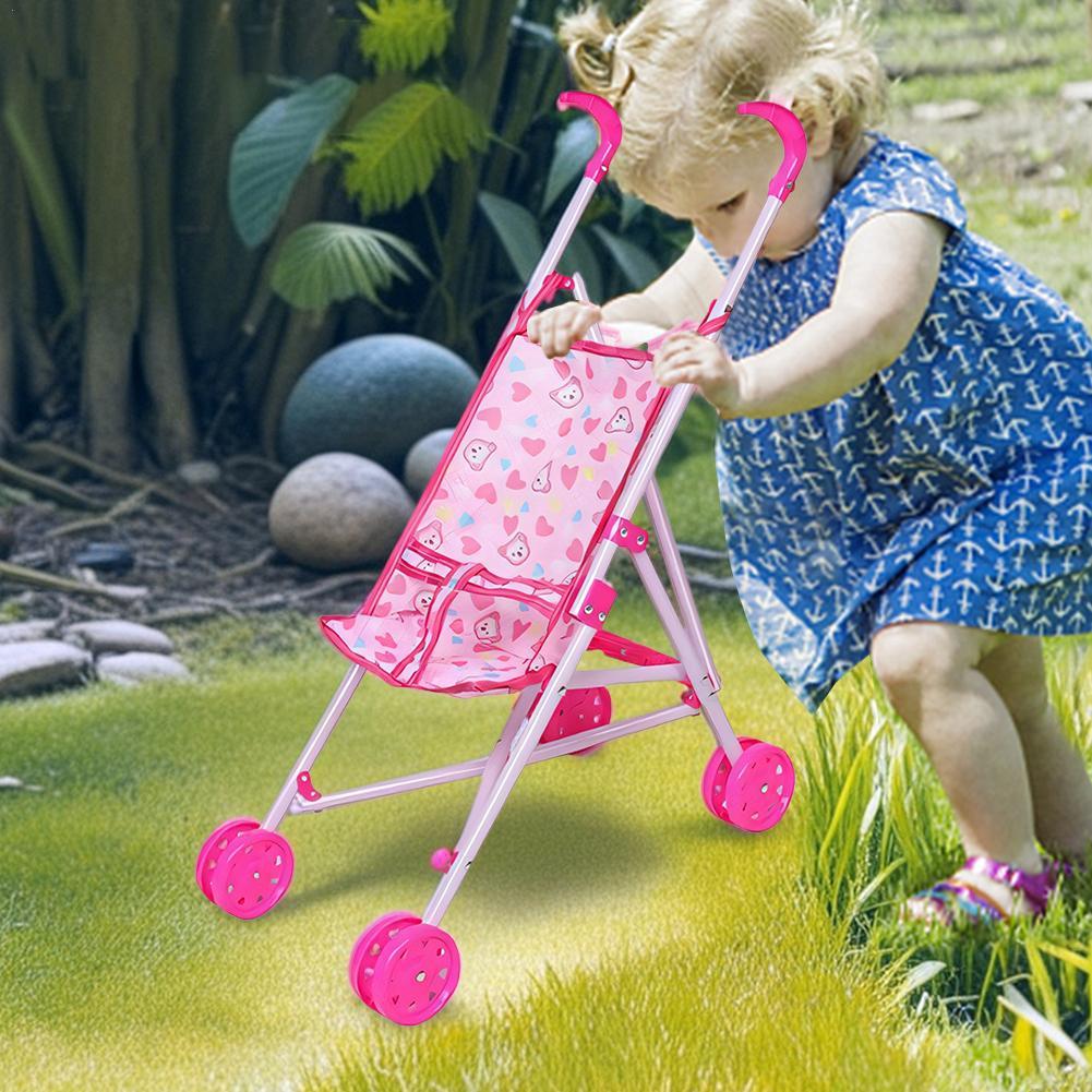 Pink Dolls Pram Interactive Baby Stroller Toy Children Toys Plastic Doll Handcart Doll Stroller Accessories House Decor