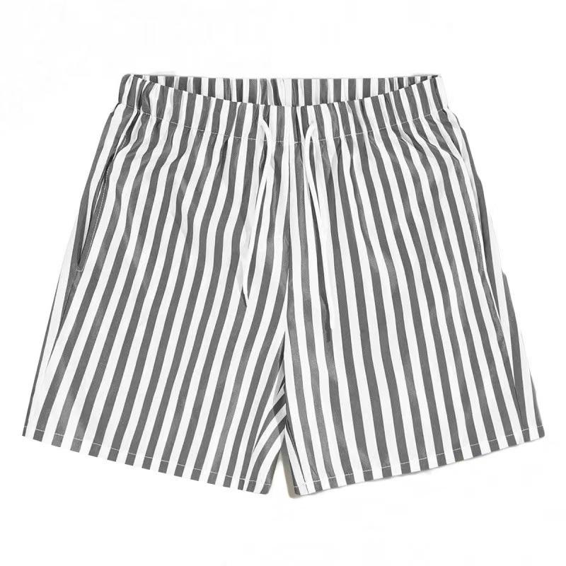 2026 Summer Men's Quick-drying Blue & White Stripe Beach Bermuda Shorts with Elastic Waist
