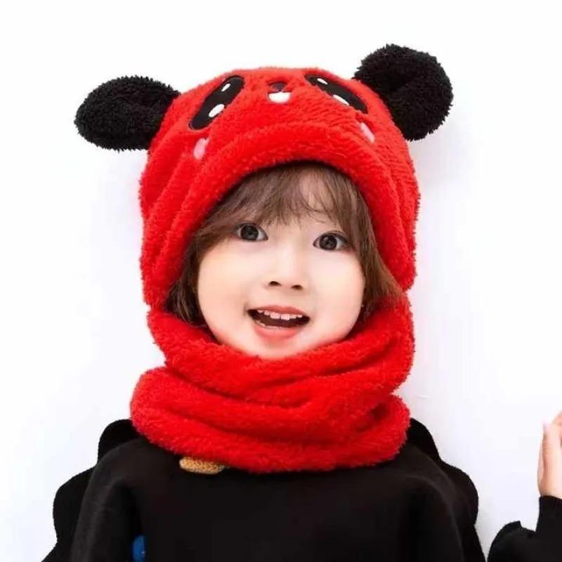 1-3PCS Fashionable Warm Cartoon Animal Winter Hat Set for Boy and Girl Windproof Soft Hat Scar for Kids School Essential