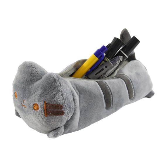 3D Plush Cat Pencil Case Zipper Closure Soft Stuffed Animal Stationery Cartoon Storage Pen Bag Student School Supplies
