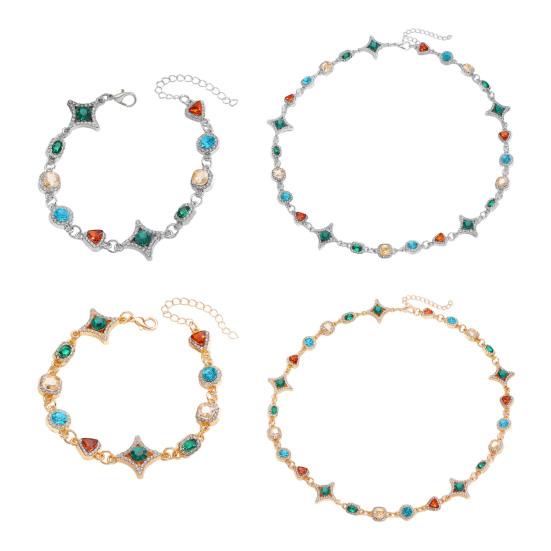 Colorful Faux Gem Necklace Women Retro Necklace Bracelet Sparkling Rhinestone Necklace for Jewelry Gift Parties Dating Weddings