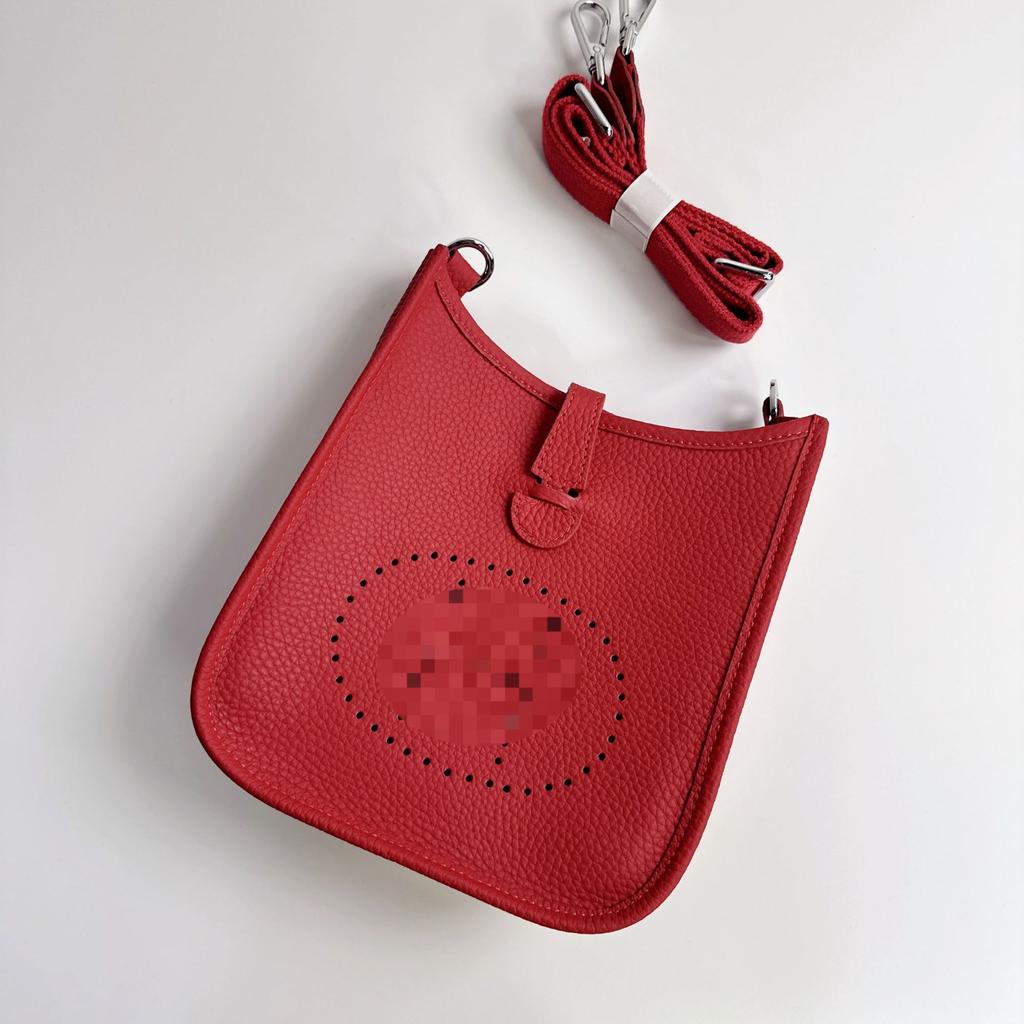 Bag Women's Leather Crossbody Bag Premium Texture First Layer Cowhide Bucket Bag Hollow Lychee Pattern Shoulder Bag