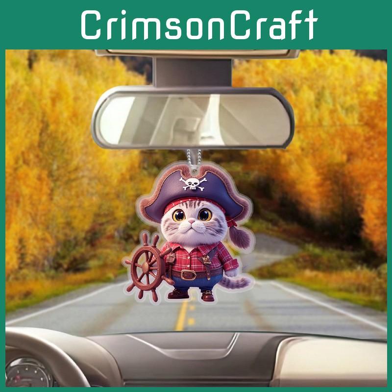 Acrylic Flat Surface Cute Pirate Cat Pendant For Vehicle Accessories Interior