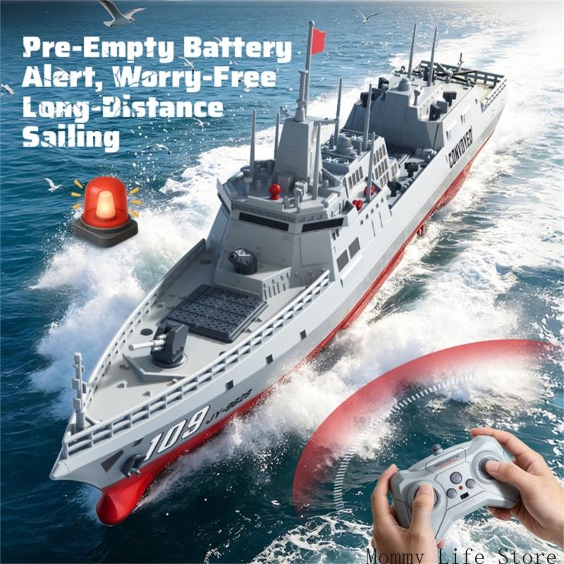 Remote Control Boat Toy With 2.4 Ghz Steering, Water Action Feature, Twin Drive Power And Warship Model For Pond And Lake