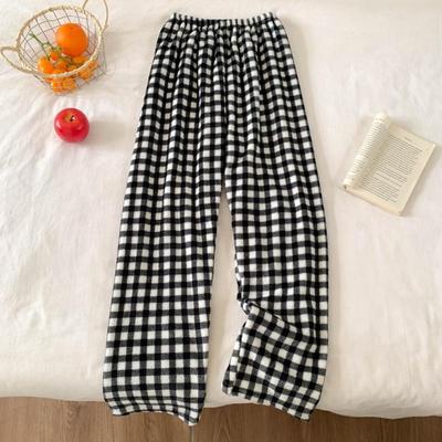 Korean Style Women's Fleece Pajama Pants - Flannel Cartoon Design for Autumn and Winter