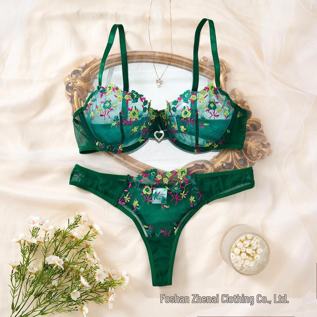 Exclusive Floral Embroidery Push-up Lingerie Set for Women - Ultra-thin, Sexy, Pure Desire Bra