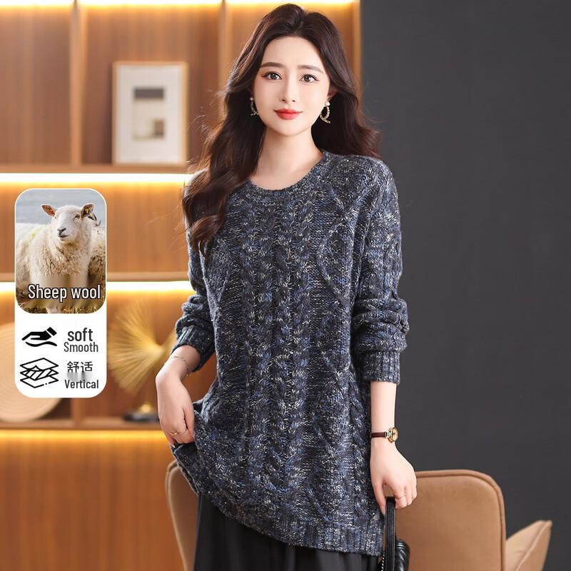 SNOWFLYING Women s Color-Block Cable Knit Wool Sweater M