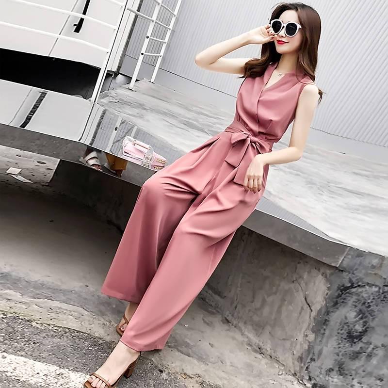 

Women s Wide-Leg V-Neck Jumpsuit Set - 2026 Summer Korean Casual Fashion S (Suggest up to 95 jin)