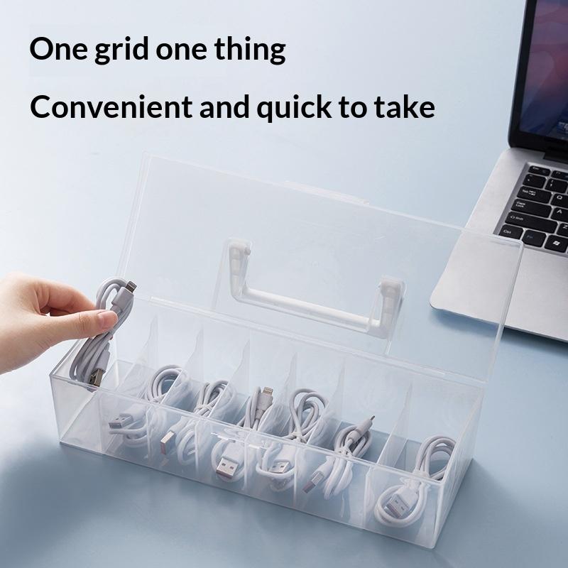 Data Cable Storage Box Transparent Lightweight Plastic Case for Travel Home Desk Charging Cable Storage
