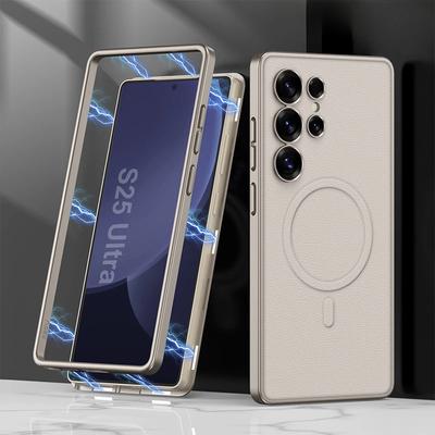 Magnetic for Wireless Charging Electroplating for Samsung Galaxy S25 S24 Ultra Leather All Inclusive Package Protective Cover