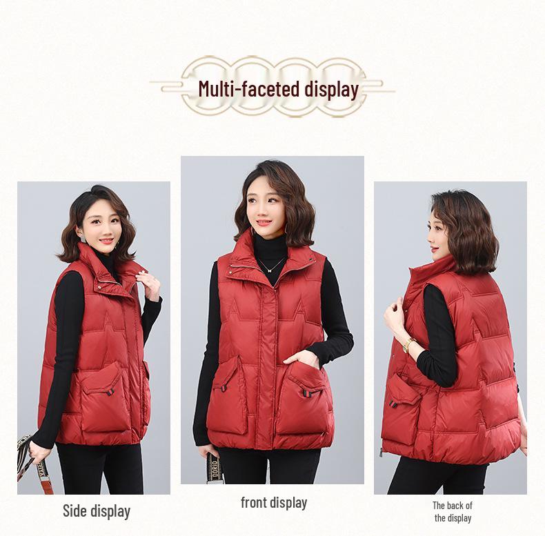 Women's Lightweight Down Vest - 2024 Autumn/Winter Fashion Stand Collar, Short Outerwear for Moms