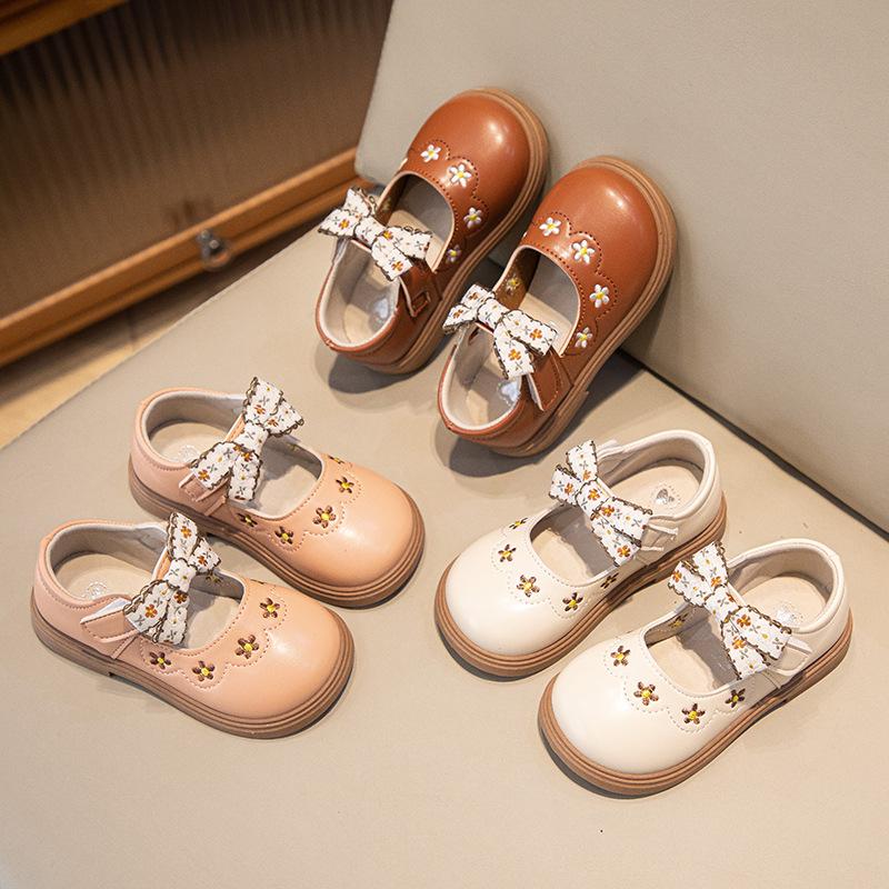 Mädchen Prinzessin Schuhe Frühling und Herbst neue Kinderlederschuhe Schleife bestickt Babyschuhe vielseitige Kinder Einzelschuhe