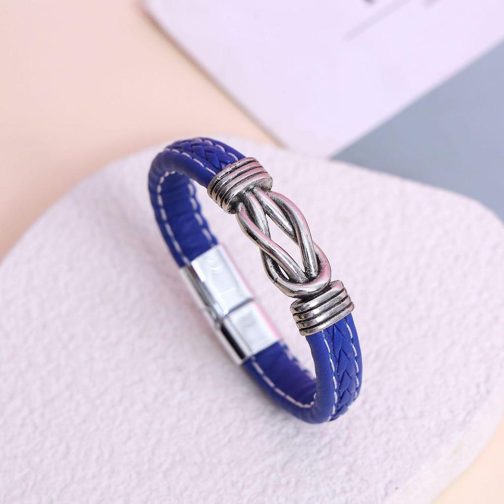 Retro Alloy & Leather Men's Bracelet - European & American Style, Braided Design, Titanium Steel Trend.