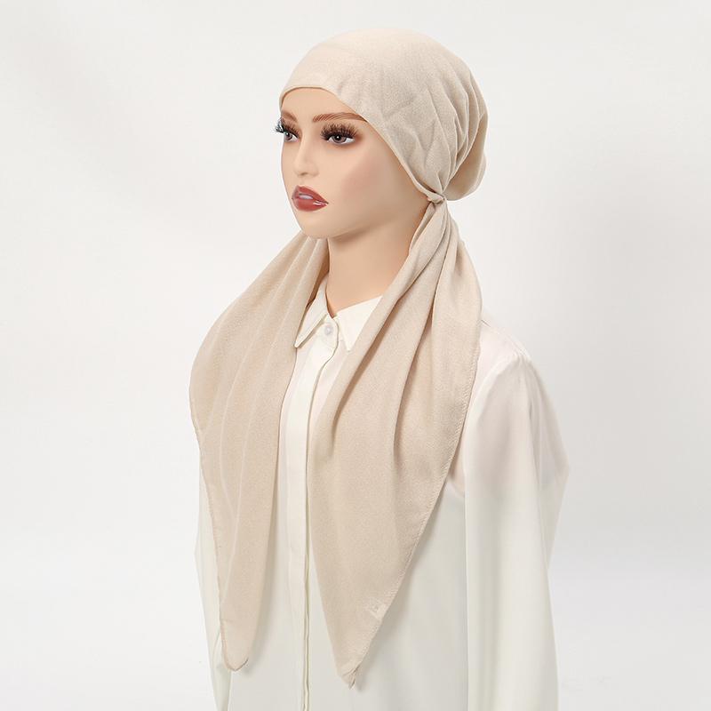 Muslim Solid Color Hijab Caps for Women Innovative Design Long Cotton Linen Soft Elasticity Head Scarf Female Handkerchief