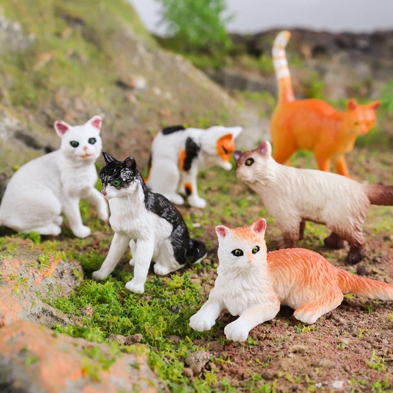Children's Mini Simulation Pet Kitten Set: Yellow, Orange, and Tabby Cat Toy Ornaments