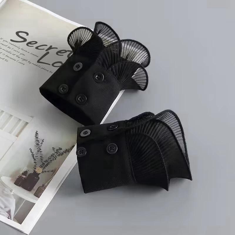 Women Removable Fake Sleeves Ruffle Layered Solid Color Sweater Short Decorative Wrist Cuff Costume Accessory