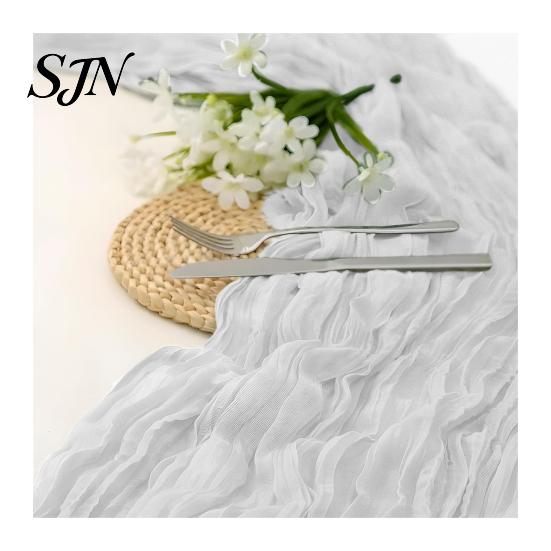 Rustic Wedding Table Decor Cheesecloth Runner, Boho 35 x 118 Inches Soft Gauze Runner for Parties Solid Color Wrinkled Party Bridal Shower Elegant