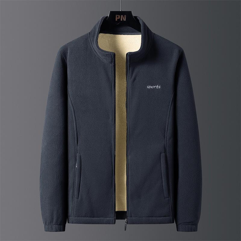 

Осенне-зимняя вышитая флисовая мужская куртка из овечьей шерсти, флисовая утолщенная флисовая куртка M серый