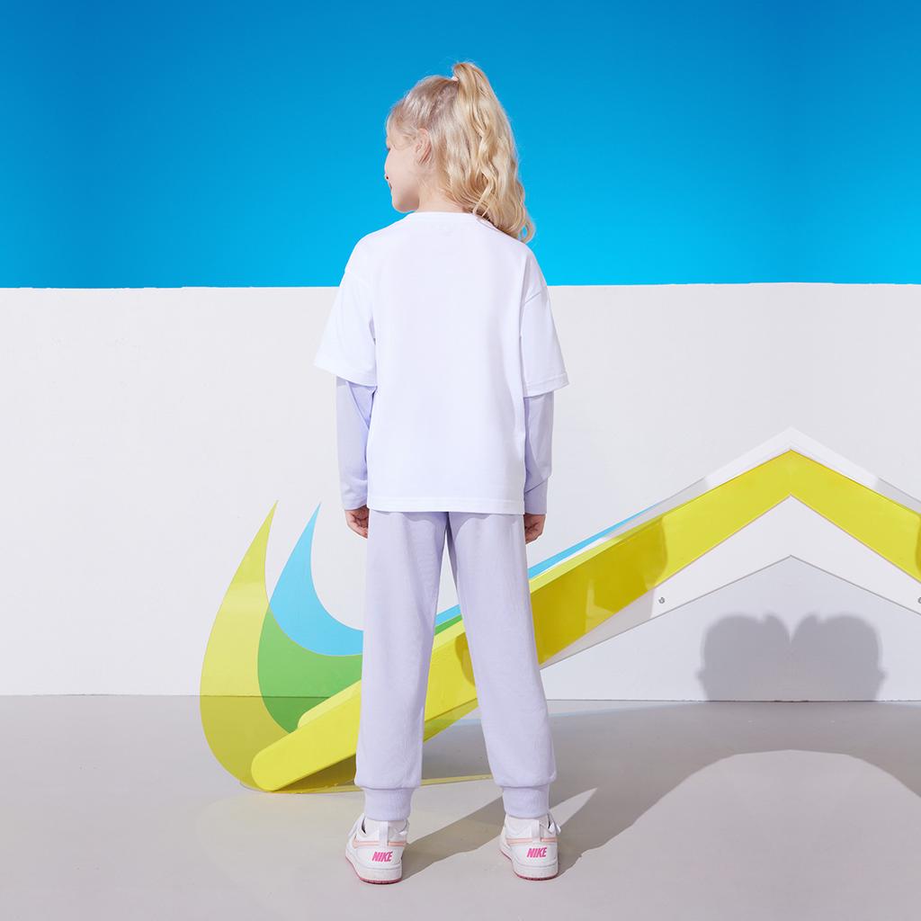 Nike Casual Sports Suit Two-Piece Letter Pullover Long Sleeve Top Comfortable Versatile Pants Kids Sets Purple N32432267GS-004