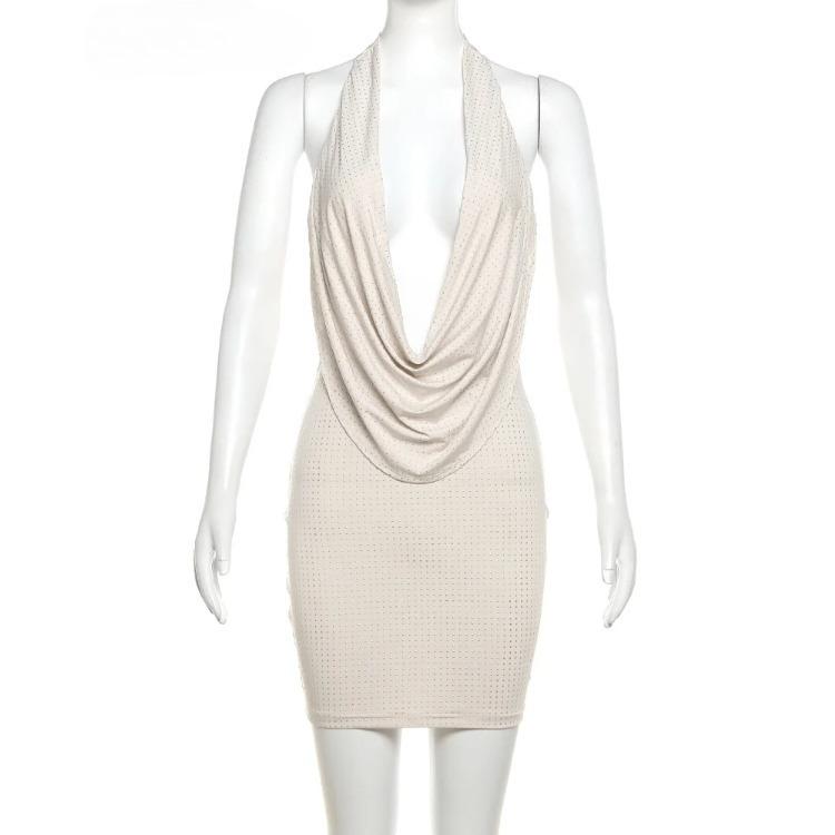 Robe Mini Nibber Diamantée Couleur Unie Mode Femme Décolleté Plongeant Sans Bretelles Tendance Féminine Streetwear Vêtements