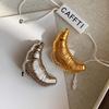 Trendy Gold Plated Croissant Brooches for Men Women Couples Unique Vintage Zircon Food Pins Statement Accessories for Parties