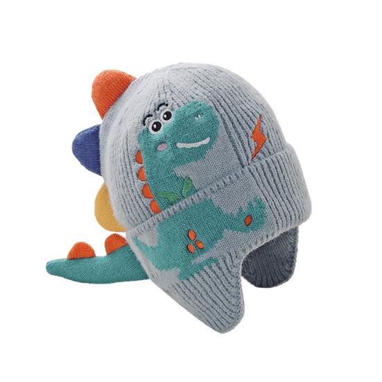 Children Hat Cartoon Dinosaur Design Knitted Hat Soft Warm Ear Protection Kids Animal-themed Hat Winter Accessory
