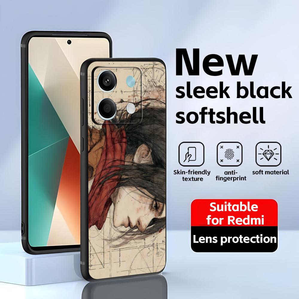 Phone Case For Redmi Note 14 13 12 11 Pro Plus S 5G 14C A3 Anime Attack On Titan Soft Black Phone Cover