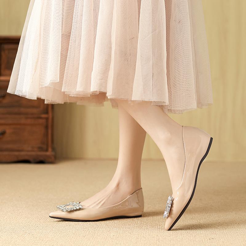 W828-39 Rhinestone 2025 Small Fragrant Wind Inner Height Increase Fashion Single Shoes Pointed Square Buckle Evening Shoes