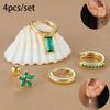 4PCS Exquisite Stainless Steel Flower Square Earrings Set for Women Gold Plated Huggie Dangle Earring Piercing Jewelry aretes