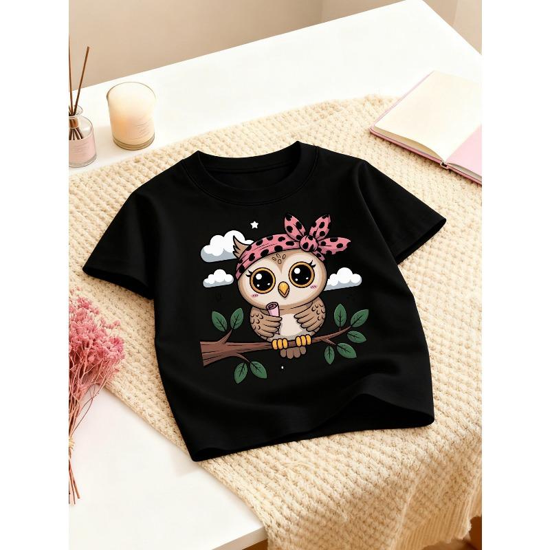 European sizes Girls' Casual Round Neck T-Shirt, Comfortable Fabric with Slight Stretch, Suitable for Spring and Summer Wear