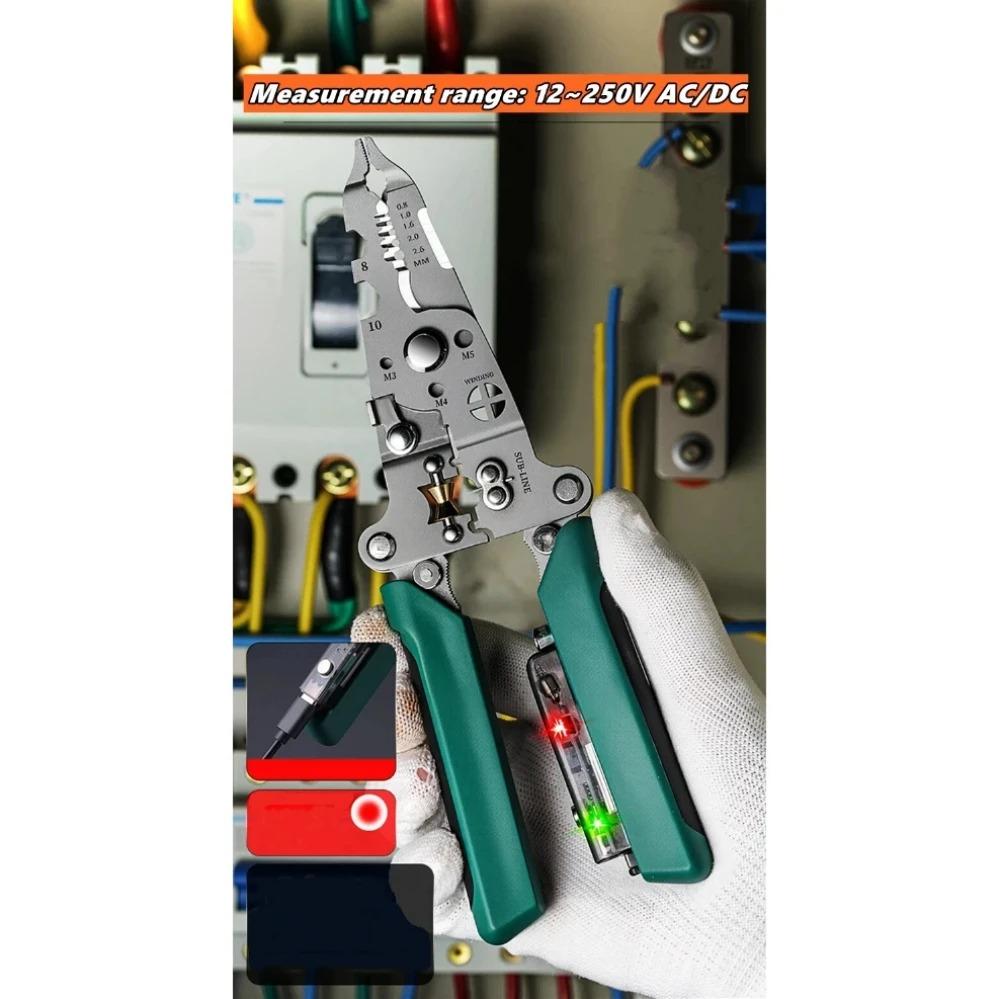 Multifunctional Wire Stripper with Electrical Test Pen Foldable Cable Cutter Crimper Tool, Electrical Folding Pliers for Cuttin.