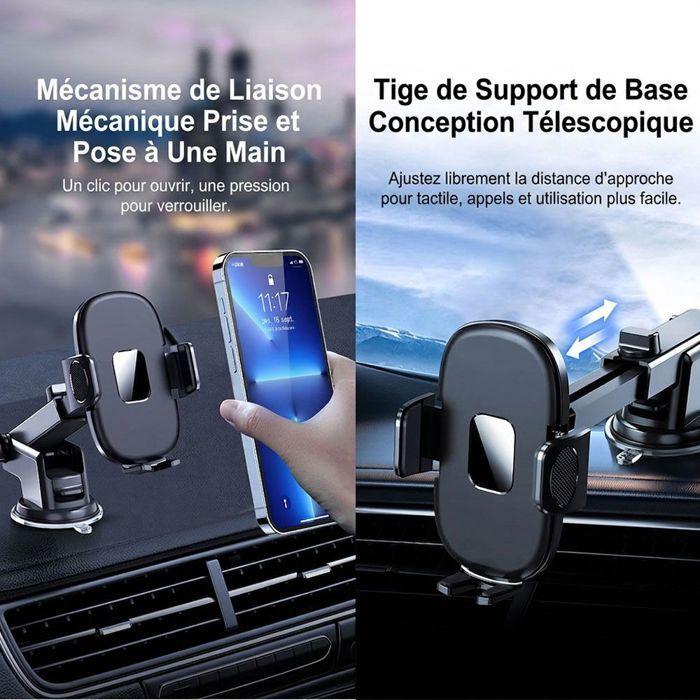 Support Téléphone Voiture Universel, Rotatif 360° avec Bras Extensible Pliable - Noir