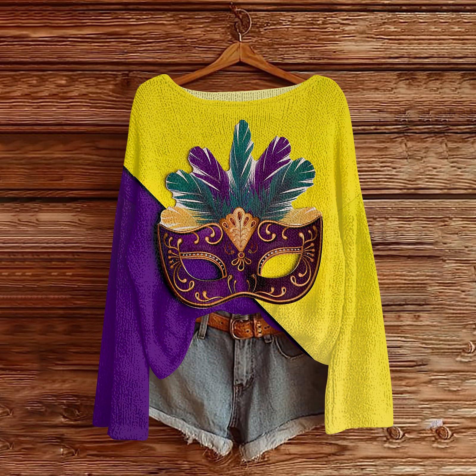 

Women s Fashion Round Neck Long Sleeve Print Casual Pullover Sweater Top XL