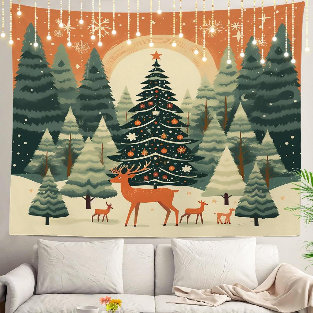 White Winter Snow Wall Tapestry, Colorful Three Wall Hanging Large Tapestry Decoration Polyester Fiber White Hem Around for Dorm