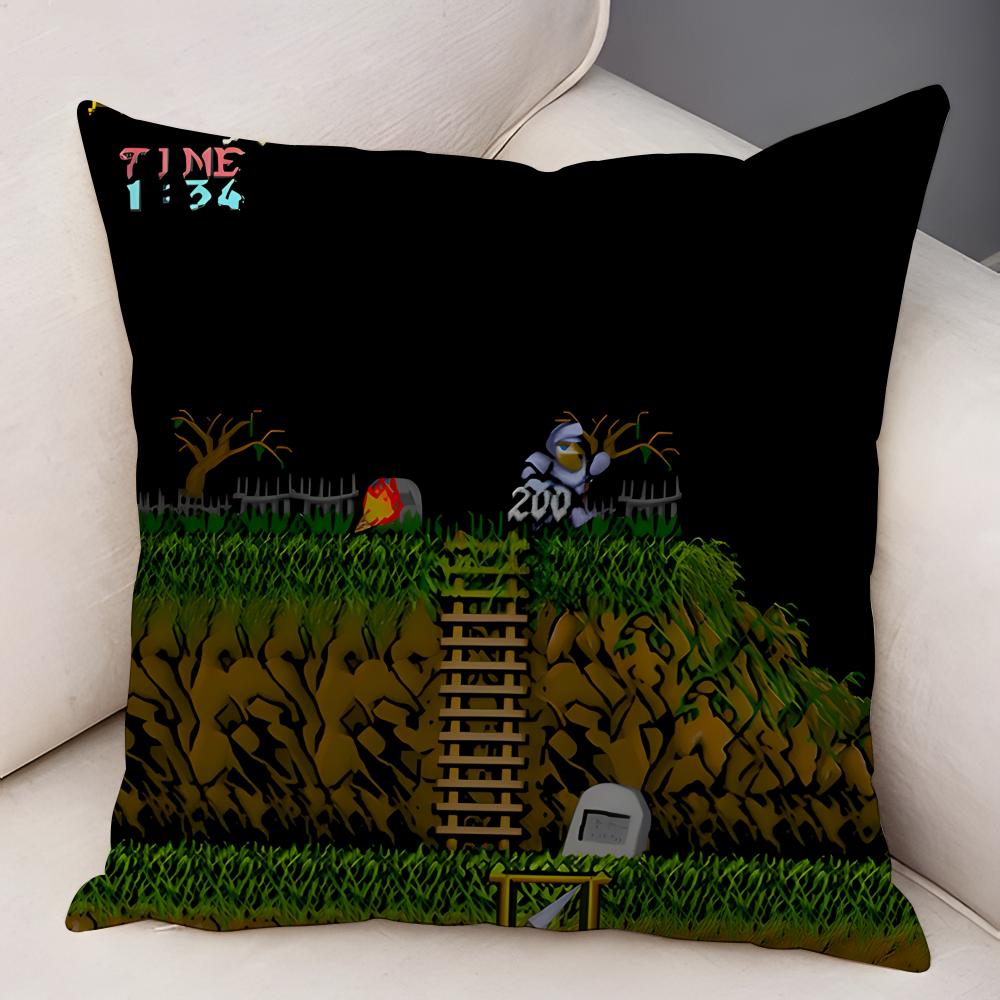 GGhosts N GGoblins Game Cushion Cover Natural Linen Organic Fabric DoubleSided Printing Breathable For Decor