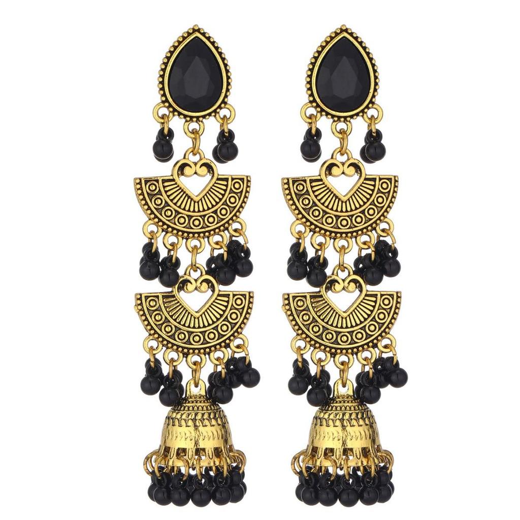 Bohemian Indian Style Fan-Shaped Metal Tassel Earrings for Women - Trendy Personalized Studs