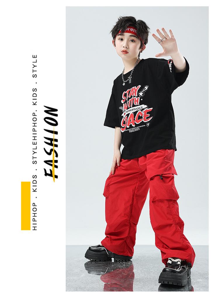 Kids' Hip Hop Dance Outfit: Boys' Trendy Set & Girls' Crop Top with Cargo Pants - Summer Jazz Performance Wear